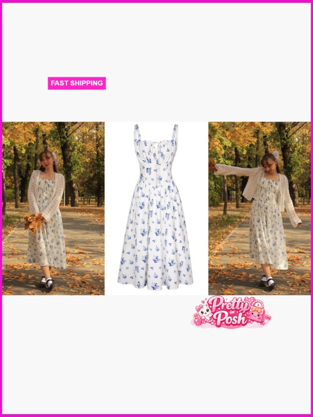 Floral Midi Corset Sundress with Pockets Smocked Back Summer - Picture 7 of 7